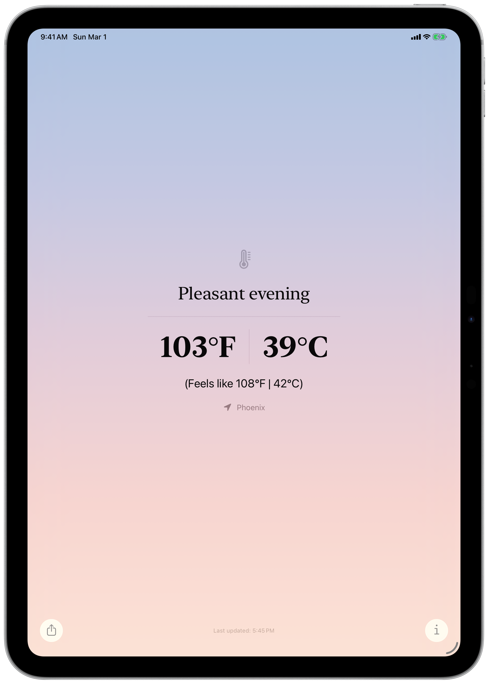 40 Below iPad screenshot in a hot afternoon light theme